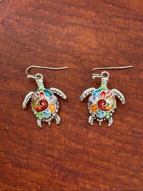 Multicolor Turtle Drop Earrings - Vibrant Enamel Sea Turtle Design